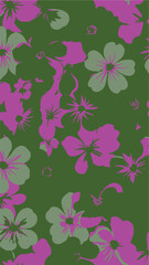 Vintage floral seamless pattern. Spring flowers. Blue and white with love shape