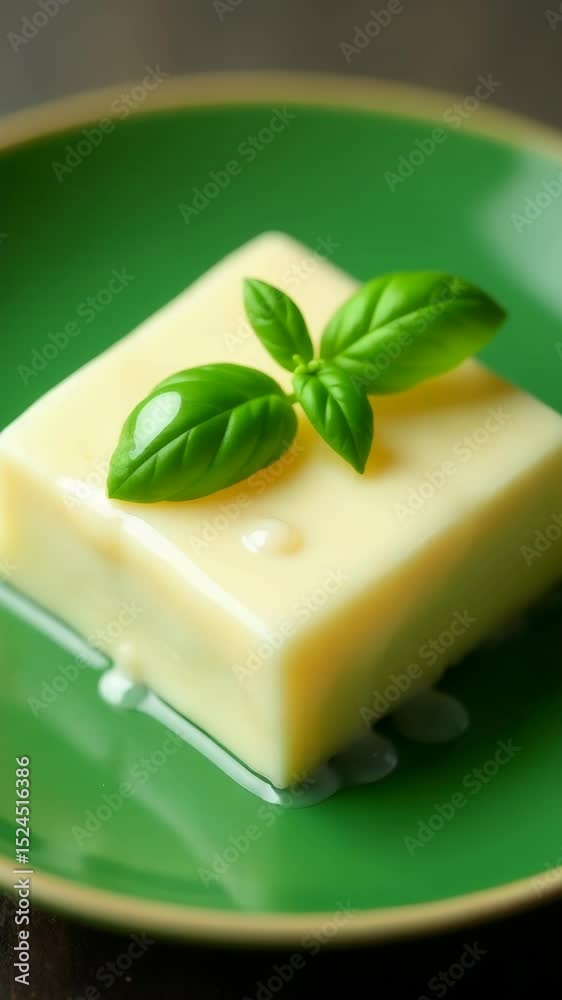 Poster A simple and clean plate with a slice of cheese, perfect for snacks or appetizers