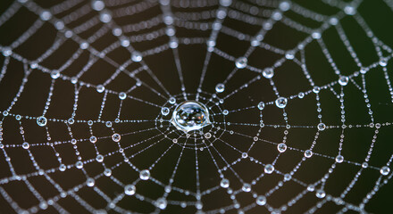 Obraz premium Macro shot of a spiderweb with morning dew drops