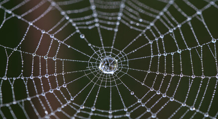 Macro shot of a spiderweb with morning dew drops