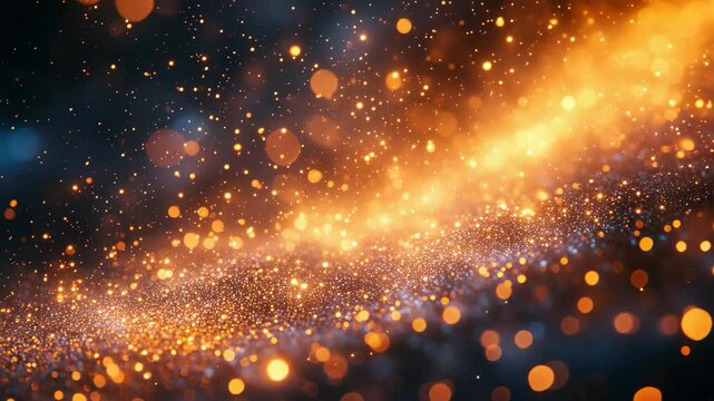 A mesmerizing cosmic display unfolds as countless shimmering particles twinkle against the backdrop of a peaceful night. Shades of orange and blue swirl in perfect harmony, creating a breathtaking cel