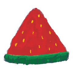 Hand-drawn watermelon slice with red pulp and green rind