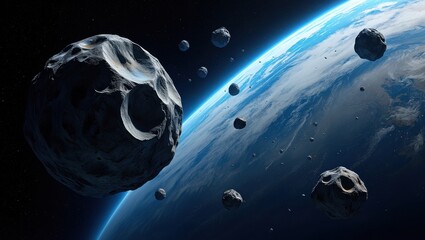 Asteroids approaching Earth from the vastness of space pose a significant threat, potentially leading to an extinction level event and the destruction of civilization as we know it