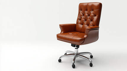 Fototapeta premium A modern ergonomic office brown chair with adjustable features, isolated on a white background.