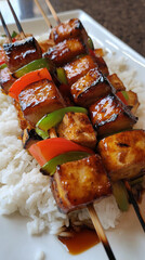 Pork belly skewers with bell peppers vertical