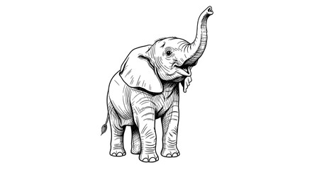 Obraz premium Baby elephant sketch lifting trunk playfully