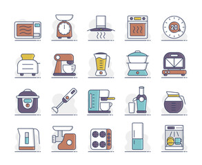 Kitchen appliances electronic equipment icon set