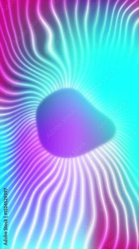 Poster Blue purple curved twisted circular lines abstract futuristic tech motion background. Vertical looped video animation