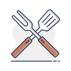Big fork and spatula vector icon. Kitchen appliance