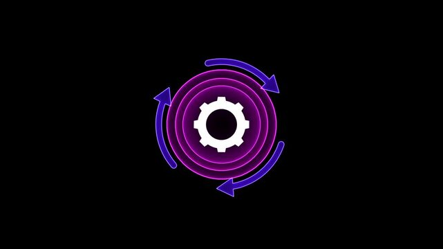 Project management icon Management setting gear maintenance and fixing symbol abstract digital concept. 4k animation video neon line .