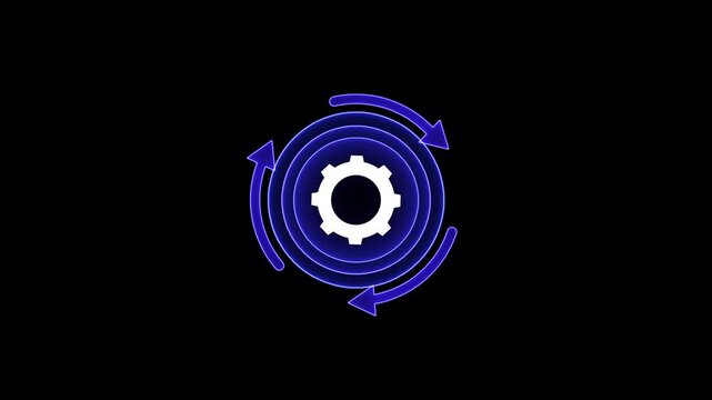 Project management icon Management setting gear maintenance and fixing symbol abstract digital concept. 4k animation video neon line .