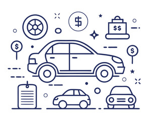 Naklejka premium Automobile and Car Dealer – Editable Stroke Outline Icon on White Background