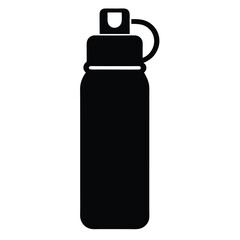 Black plastic bottle with cap, isolated on white background