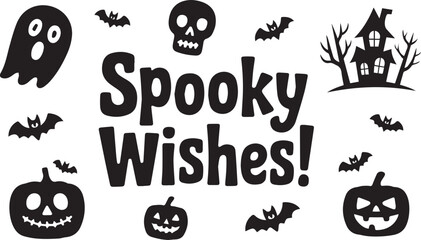 Obraz premium Black and White Halloween Icons with Spooky Wishes Text Design
