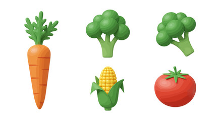 Vibrant Vegetables Carrot, Broccoli, Corn, and Tomato Illustrations