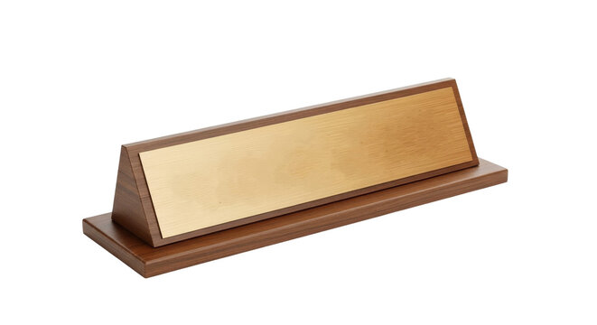 Elegant desk nameplate shines on black