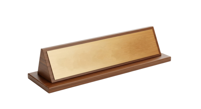 Elegant desk nameplate shines on black