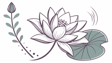 Elegant Line Art Lotus Flower with Bud and Leaf