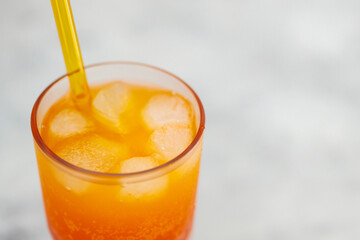 Dirty Soda in Tall Glass with Ice on Gray Background, Trendy Dirty Soda Concept, Copy Space