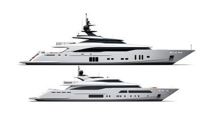 Luxury Yacht Side View Top Down Design Illustration