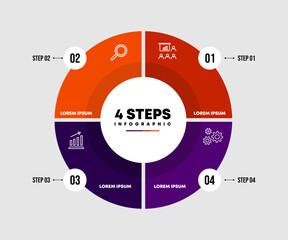 Circle chart infographic template with 4 options for presentations communications. Vector illustration Eps	