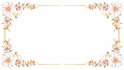 Obraz premium Floral frame with white and pink flowers and gold accents on a white background