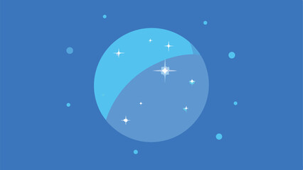 Naklejka premium Abstract celestial illustration featuring blue circles and sparkling star graphics