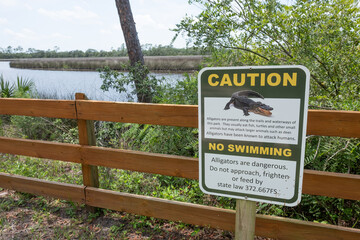 Sign warning not to swim because of alligators