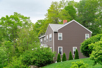 close up on residential house in spring