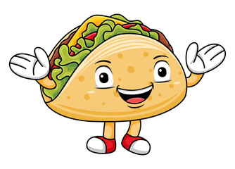 Taco cartoon: A vibrant cartoon of a taco, fully loaded with fresh ingredients, stands animated and ready to bring joy to every culinary enthusiast.
