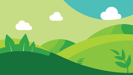 Abstract green landscape illustration with clouds and transparent design element