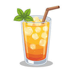 Iced tea glass with mint sprig vector, refreshing drink on transparent background, ideal for summer beverages, culinary presentations