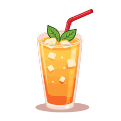 Iced tea with mint sprig vector, refreshing drink on transparent background, perfect for summer, beverages, and wellness