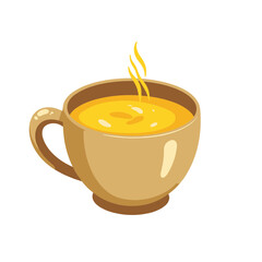 Turmeric latte vector, steaming in mug on transparent background, ideal for wellness blogs, recipes