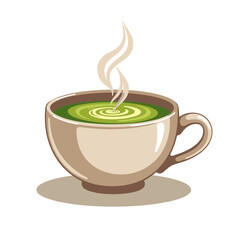 Matcha latte in ceramic cup vector, steaming beverage on transparent background, ideal for health blogs, culinary presentations
