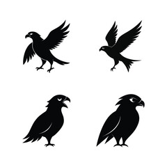 Falcon bird silhouette set showing fast flying raptor styles in action vector illustration.