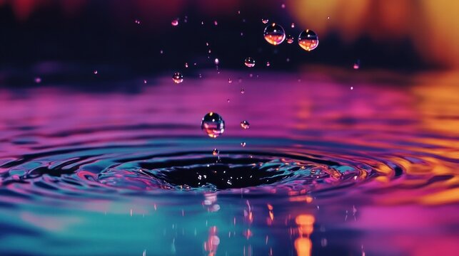 Captivating macro shot displaying colorful ripples and water droplet collision - Powered by Adobe