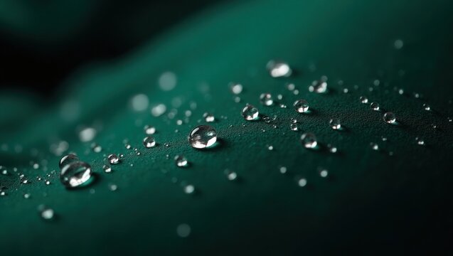 Water droplets on a dark teal fabric. - Powered by Adobe