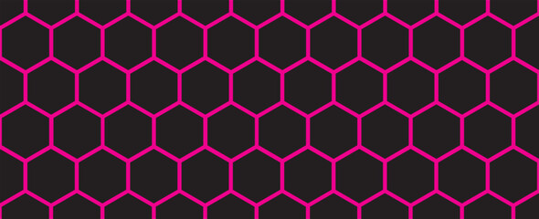 Fototapeta premium Dark hexagon abstract technology background pink colored bright flashes under hexagon. Hexagonal gaming vector tech illustration black abstract background.