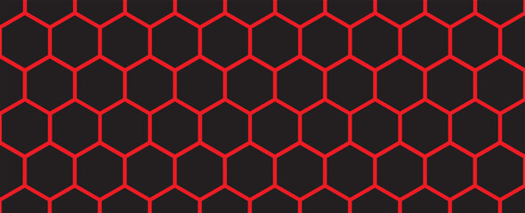 Dark hexagon abstract technology background red colored bright flashes under hexagon. Hexagonal gaming vector tech illustration black abstract background.