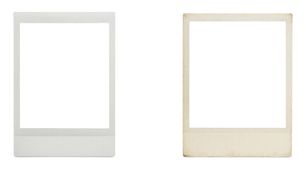 Two Vintage Polaroid Instant Photo Frames: A Classic Weathered Look and a Clean White Design, Ideal for Nostalgic Presentations, Isolated on Transparent and White Background