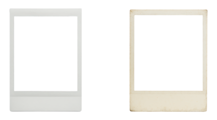 Two Vintage Polaroid Instant Photo Frames: A Classic Weathered Look and a Clean White Design, Ideal for Nostalgic Presentations, Isolated on Transparent and White Background