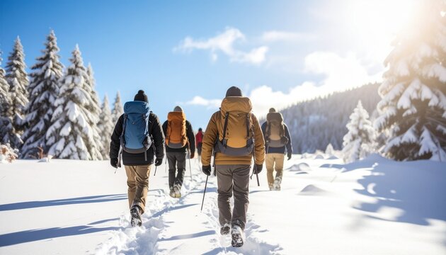 Grupo de exploradores en la monta&ntilde;a, invierno