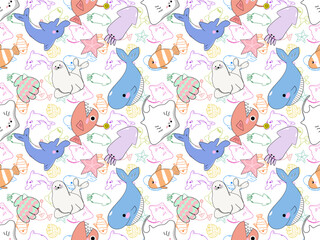 Colorful marine-themed seamless pattern