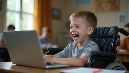 Child Using Laptop for Online Learning