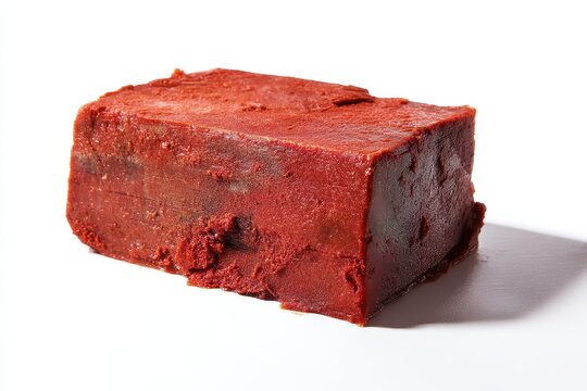 A piece of traditional shrimp paste on a white backdrop