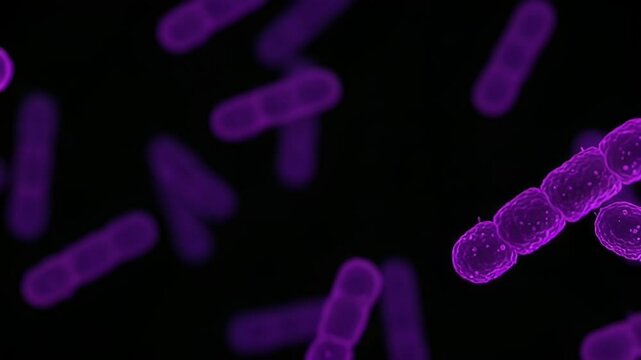 Detailed Render of Purple Bacteria Cells on Black Background Microscopic Organisms Pathogens Biomedical Research
