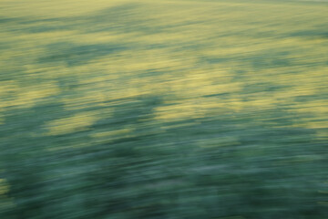 A blurry image of a field with grass and water