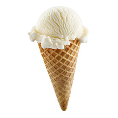 Creamy vanilla ice cream sits atop crispy waffle cone, creating delightful treat perfect for warm days. smooth texture and rich flavor evoke feelings of joy and nostalgia