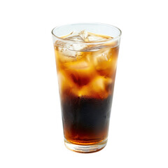 Refreshing iced beverage served in clear glass, filled with ice cubes and dark liquid, perfect for hot days. Enjoy coolness and flavor of this delightful drink